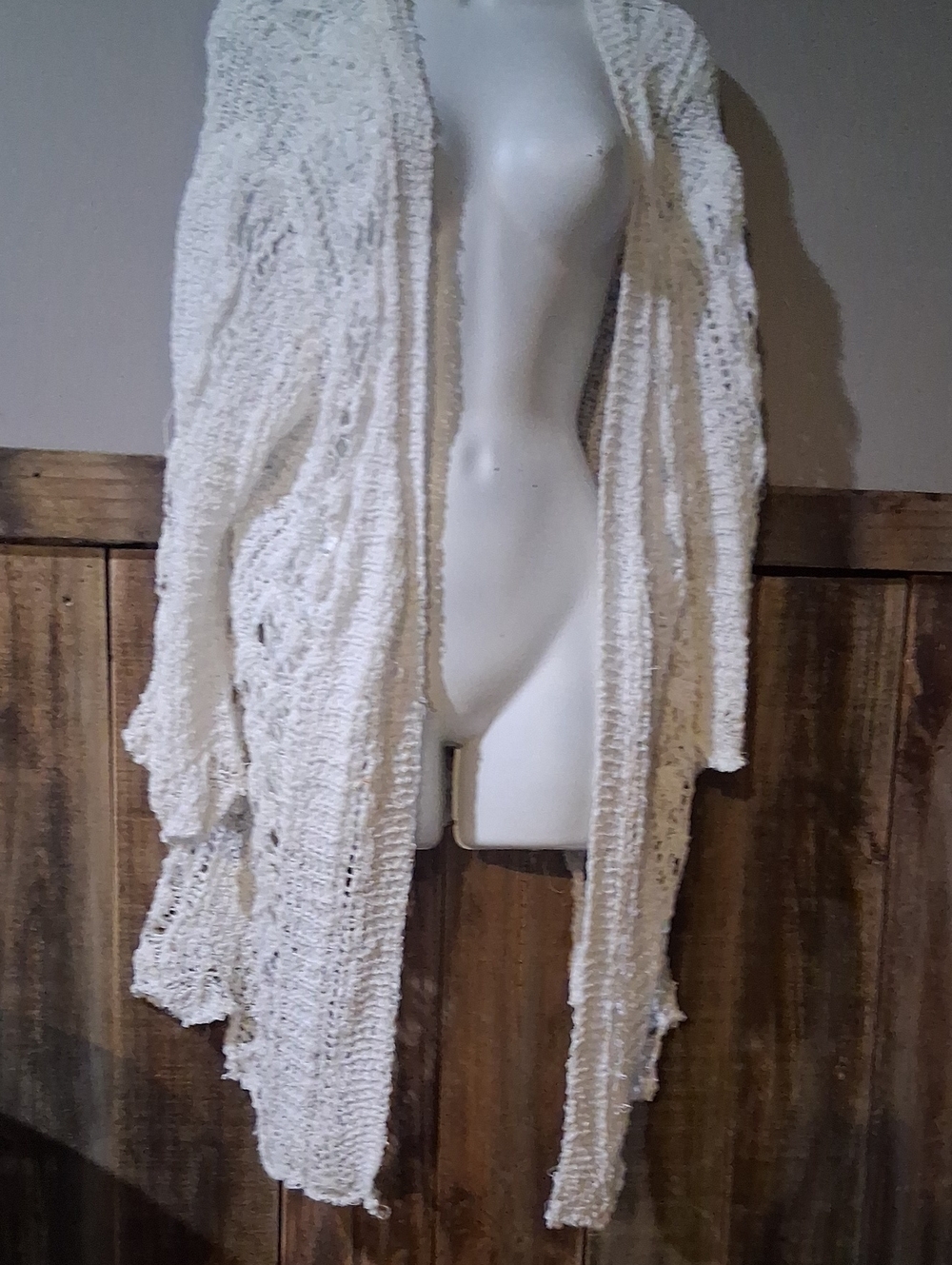 POL Open-Knit Long Cardigan in Cream